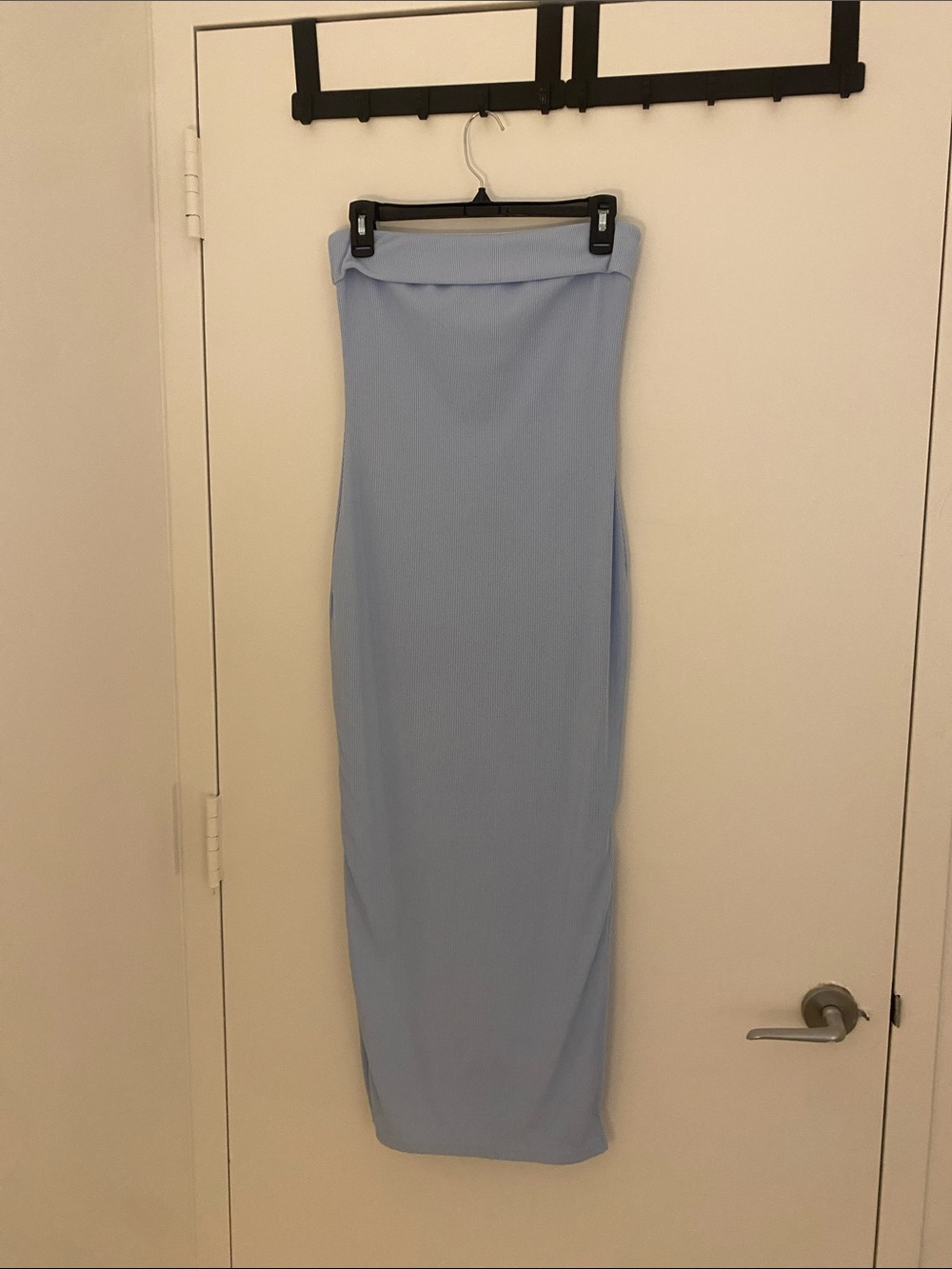 Light Blue Strapless Maxi Tube Skirt